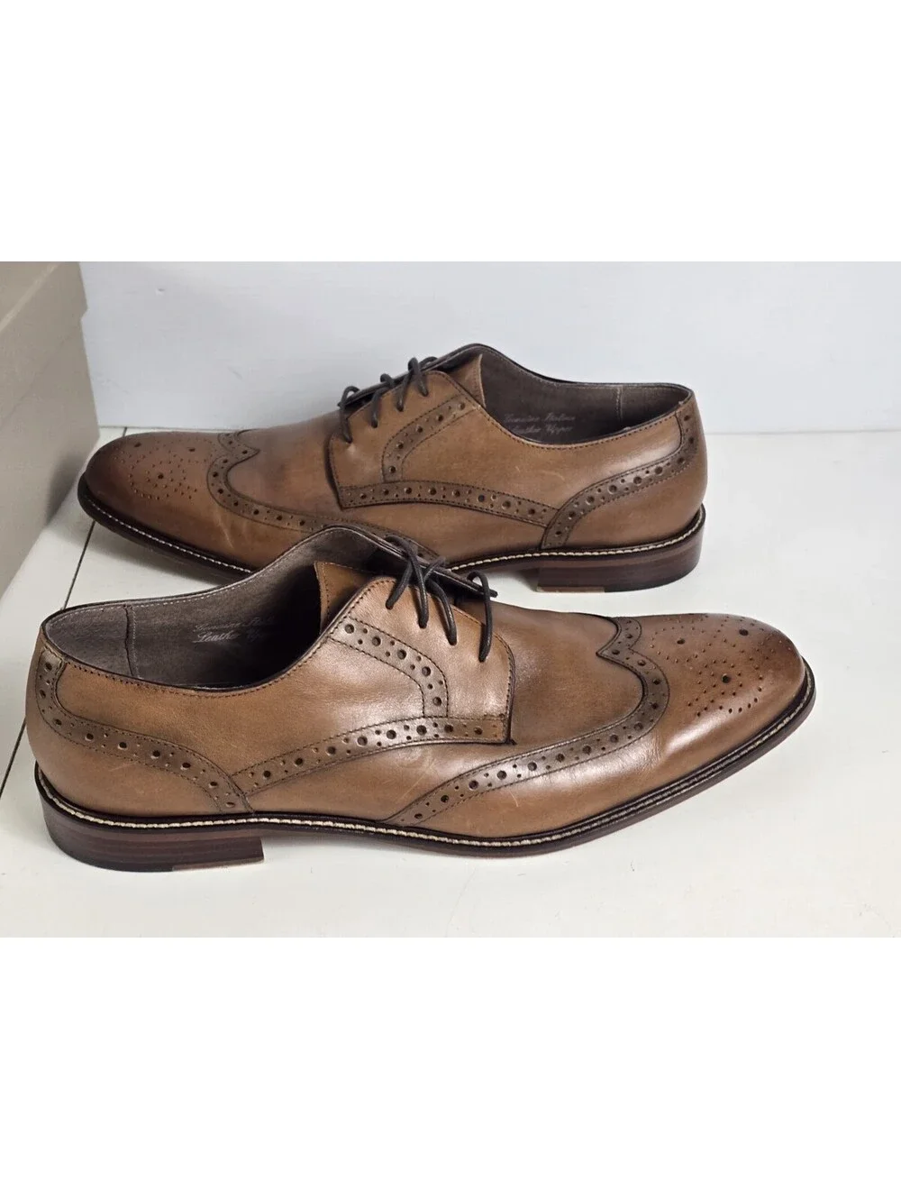 Joseph Abboud Mens Brown Leather Oxford Dress Wingtips Shoes Lace Up Size 13 D